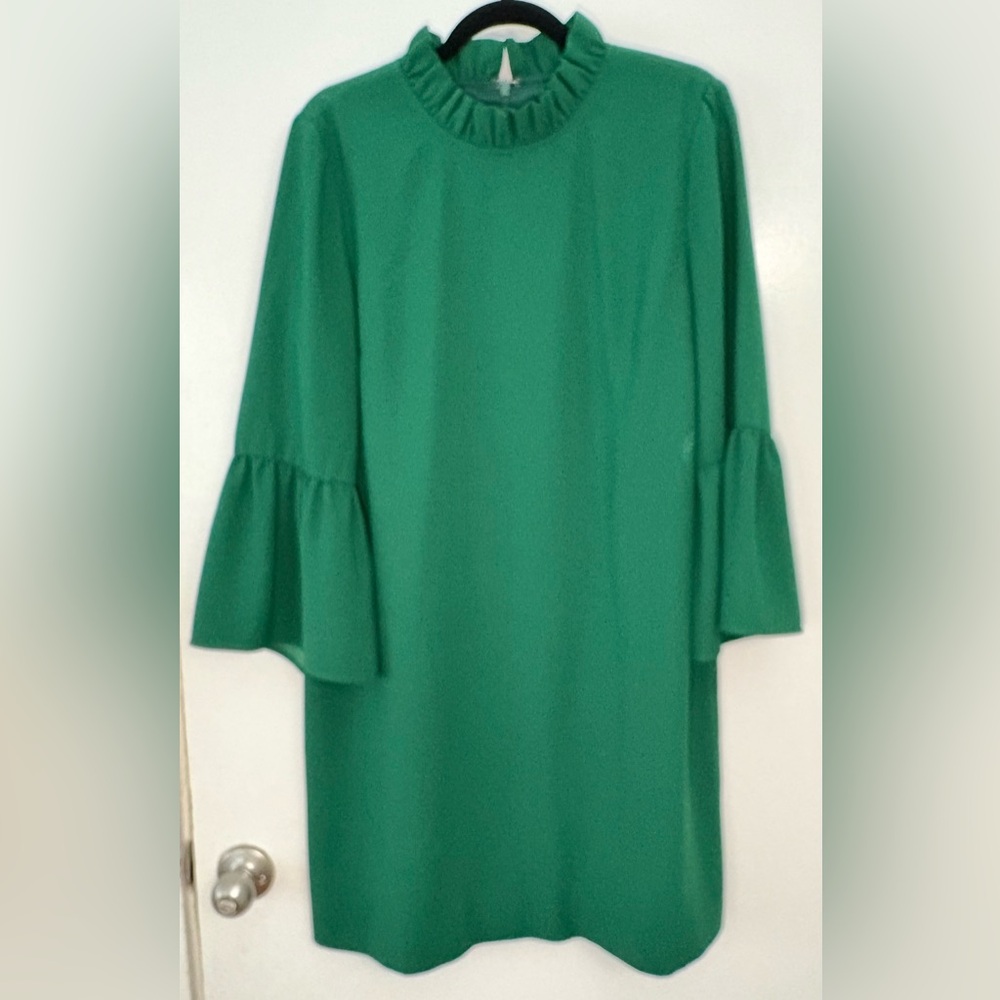 J.Crew Green Ruffle Neck Dress